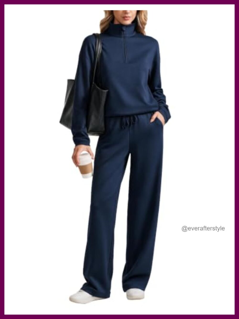 2 Piece Half Zip Tracksuit Lounge Set Wide Leg Pants Women's